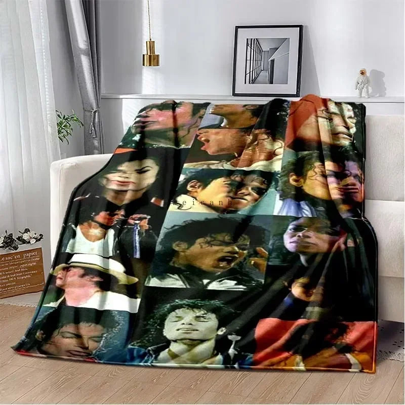 Pop Music Michael J-Jackson Printed Flannel Blanket , Warm  Soft Cozy Blanket Flannel  Livingroom  Home Decor Birthday Gift
