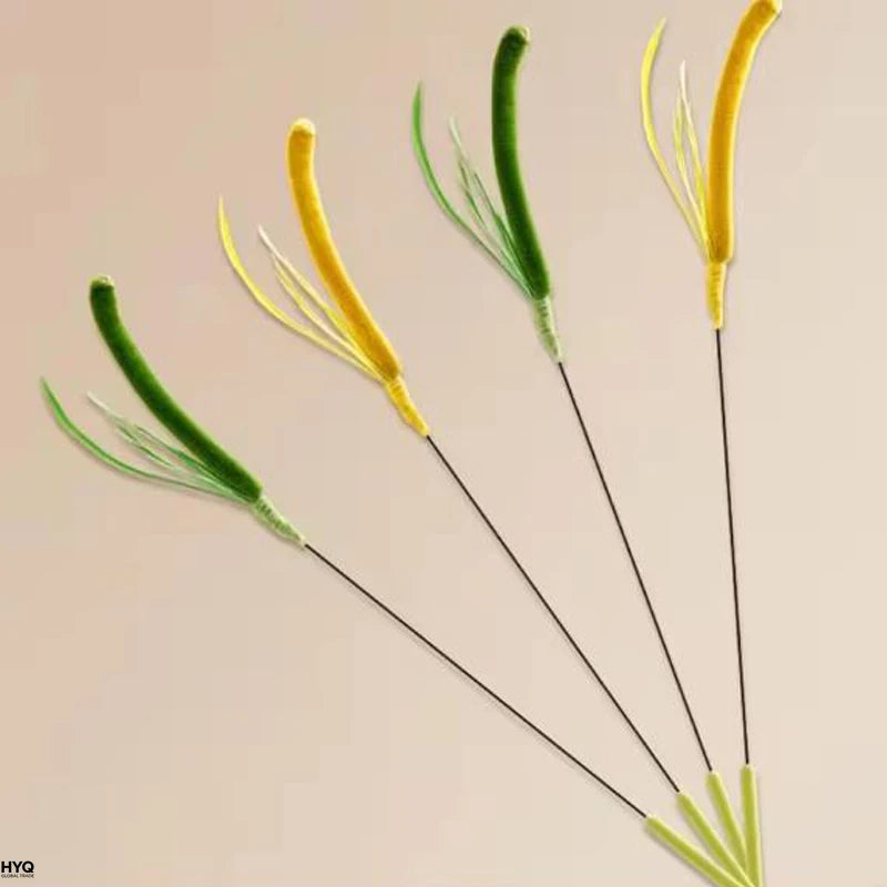 Juguetes para gatos varilla flexible, plumas y hierba para mascotas