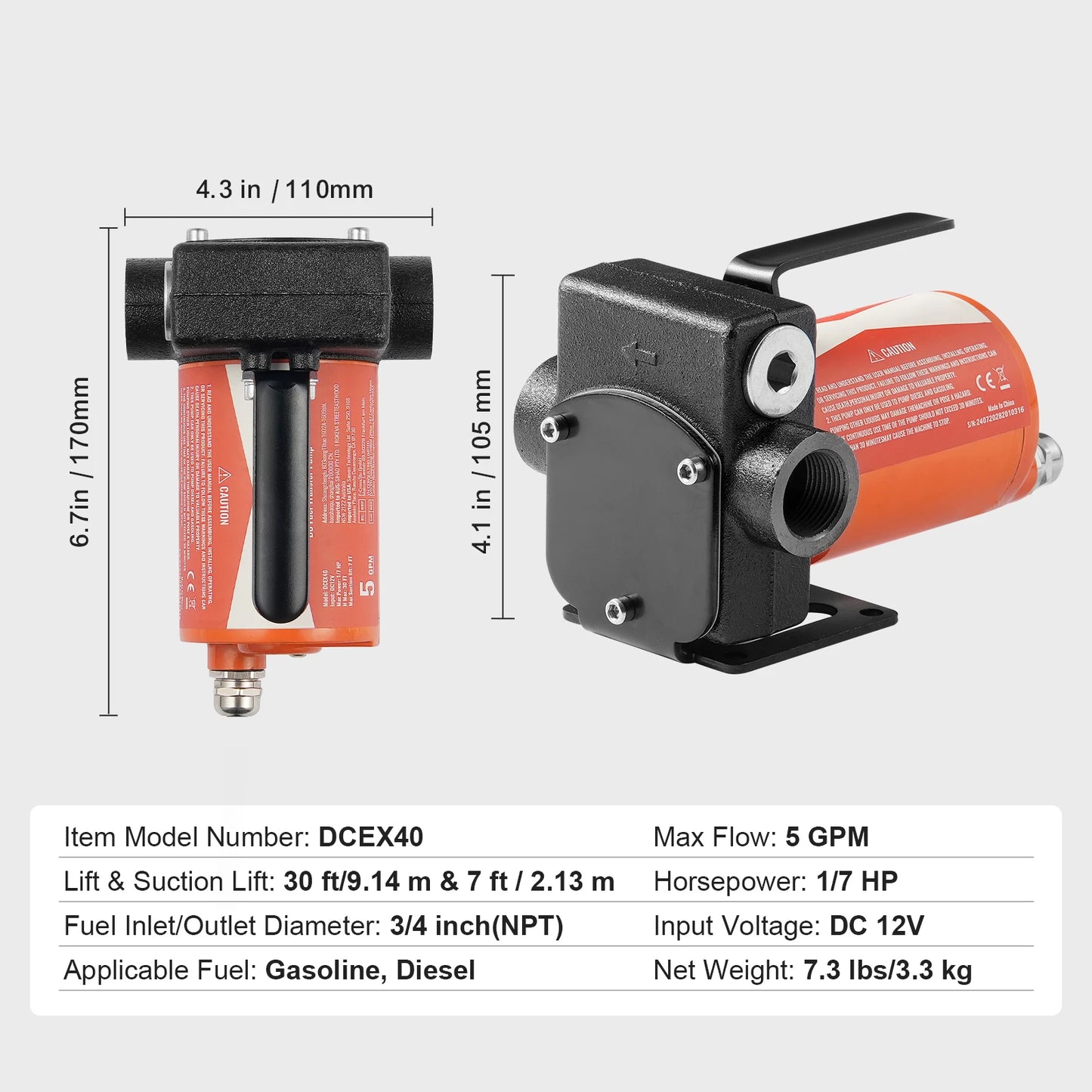 SucceBuy Fuel Transfer Pump 12V DC Portable/Gear-Type Electric Diesel Transfer Pump for Diesel Gasoline Kerosene Methanol Blends