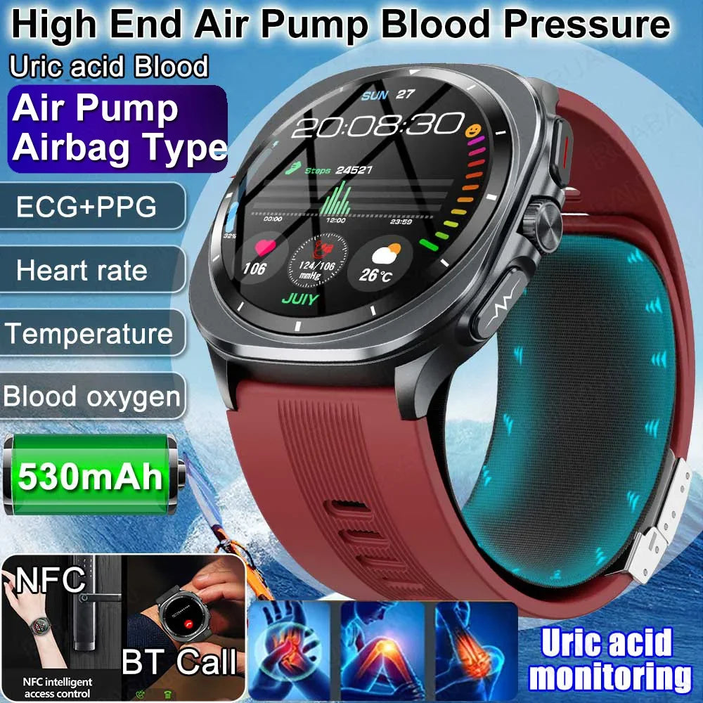 2025 New Airbag Smart Watch men True Blood Pressure air Pump Uric Acid Blood Lipids health watch Bluetooth call watch waterproof