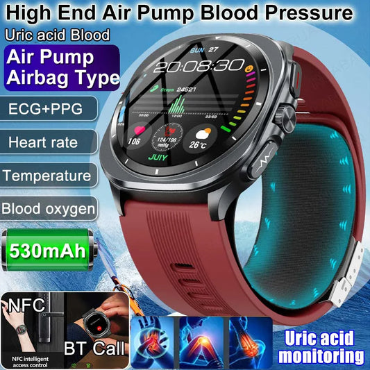 2025 New Airbag Smart Watch men True Blood Pressure air Pump Uric Acid Blood Lipids health watch Bluetooth call watch waterproof