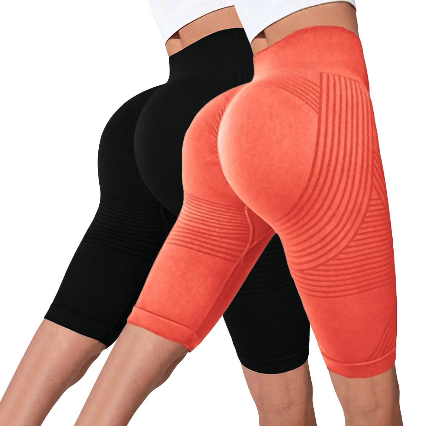 2-Pack of European and American hot-selling seamless hip-lifting fitness pants, belly-tight high-waisted peach hip yoga shorts