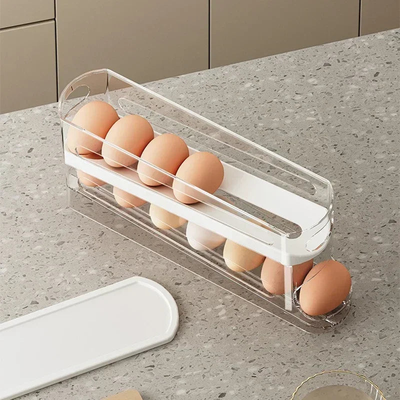 Bilayer Fridge Egg Storage Box Automatic Rolling Eggs Holder Rack Ladder Style Refrigerator Eggs Dispenser Egg Organizer 2030