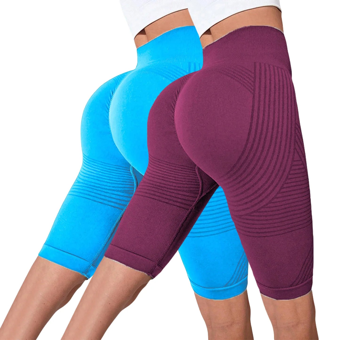 2-Pack of European and American hot-selling seamless hip-lifting fitness pants, belly-tight high-waisted peach hip yoga shorts