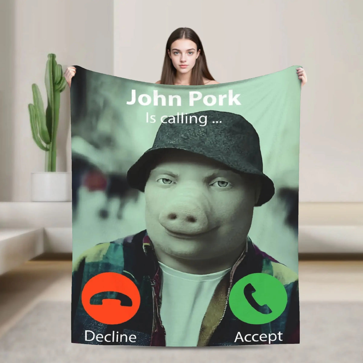 John Pork Funny Humorous Design Cozy Blanket  Soft Warm Print Multi Purpose All Season Use Best Gift For Comedy Lovers