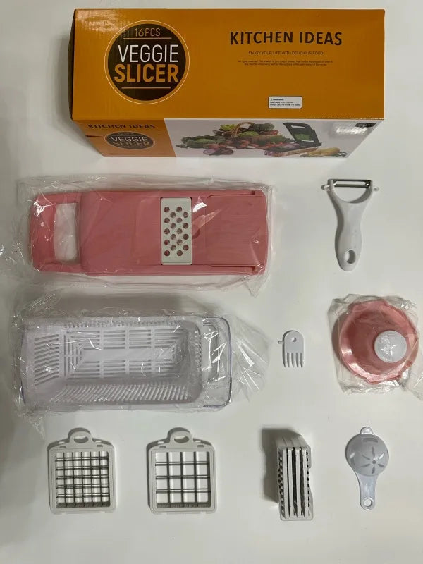 Pink Vegetable Chopper, Multifunctional Fruit Slicer, Manual Food Grater, Vegetable Slicer, Cutter With Container