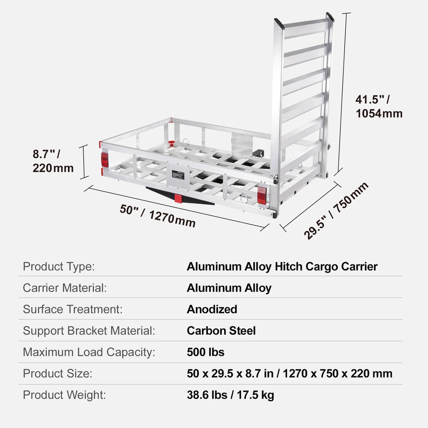 SucceBuy Hitch Cargo Carrier 60 x 24 x 14 in Folding Trailer Hitch Mounted Steel Cargo Basket 400lbs Loading Capacity Luggage