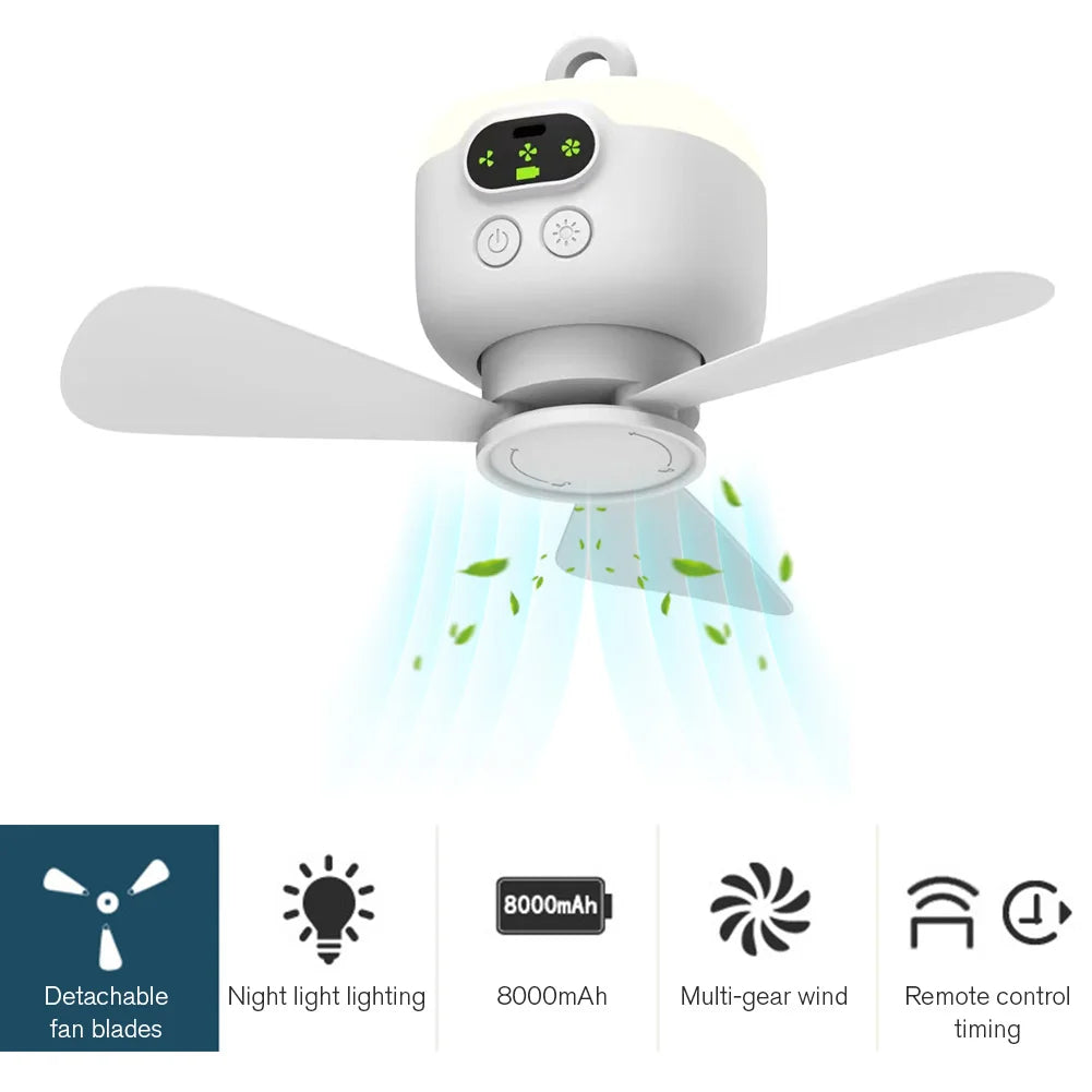 Portable Wireless Ceiling Fan Light Rechargeable Tent Fan with Remote Control Outdoor Fan for Outdoor Camping