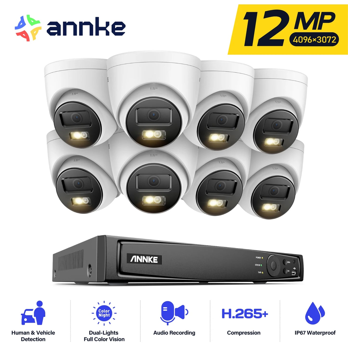 ANNKE 4K Ultra HD POE Video Surveillance System 8CH NVR Recorder 12MP 8MP Security Cameras CCTV Kit Audio Recording 3K Ip camera
