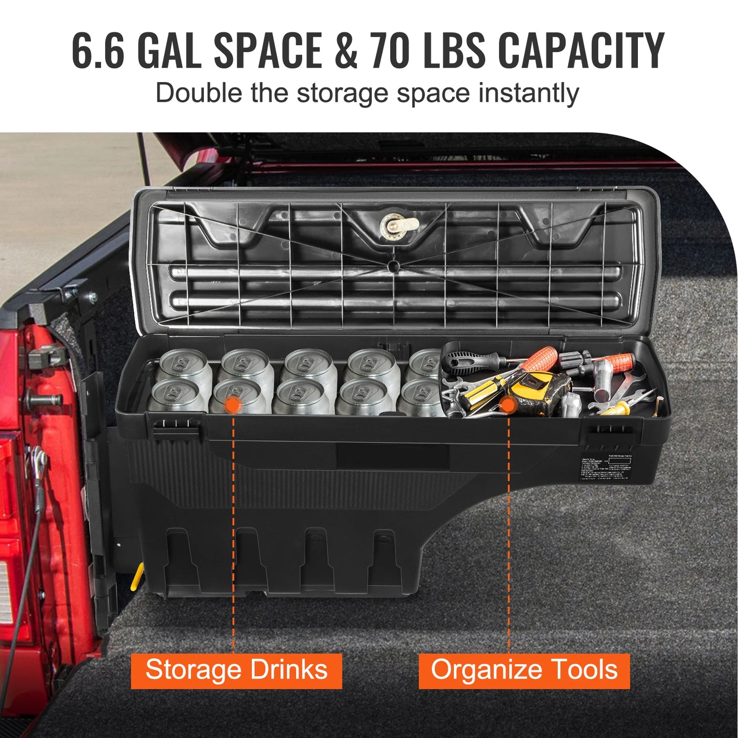 SucceBuy Truck Bed Storage Box Lockable Lid Waterproof ABS Wheel Well Tool Box 6.6Gal Compatible with Chevrolet 1500 2019-2020
