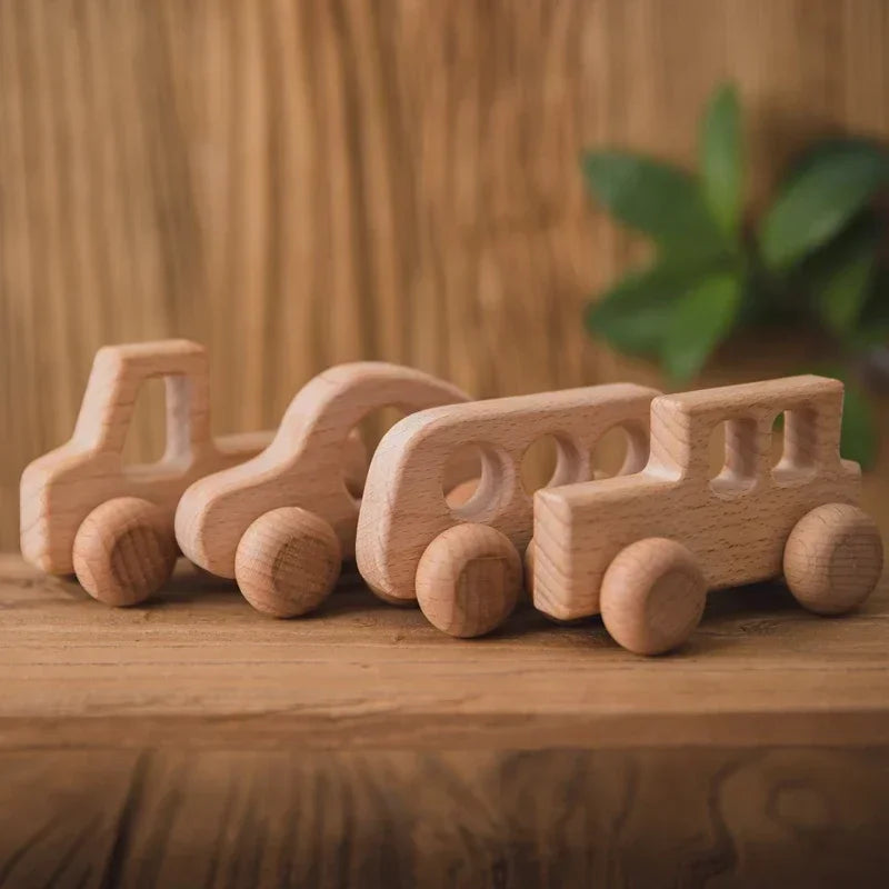 1pc Baby Wooden Car Toys Beech Stacking Blocks Cartoon Educational Montessori Toys For Children Teething Baby Birthday Gifts