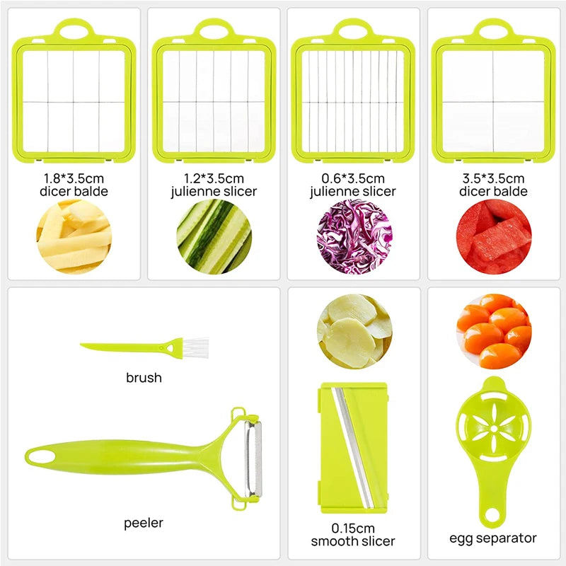 LMETJMA New 22 in 1 Vegetable Chopper Dicer Onion Chopper with 13 Blades and Container Veggie Mandoline for Potato Tomato KC0458