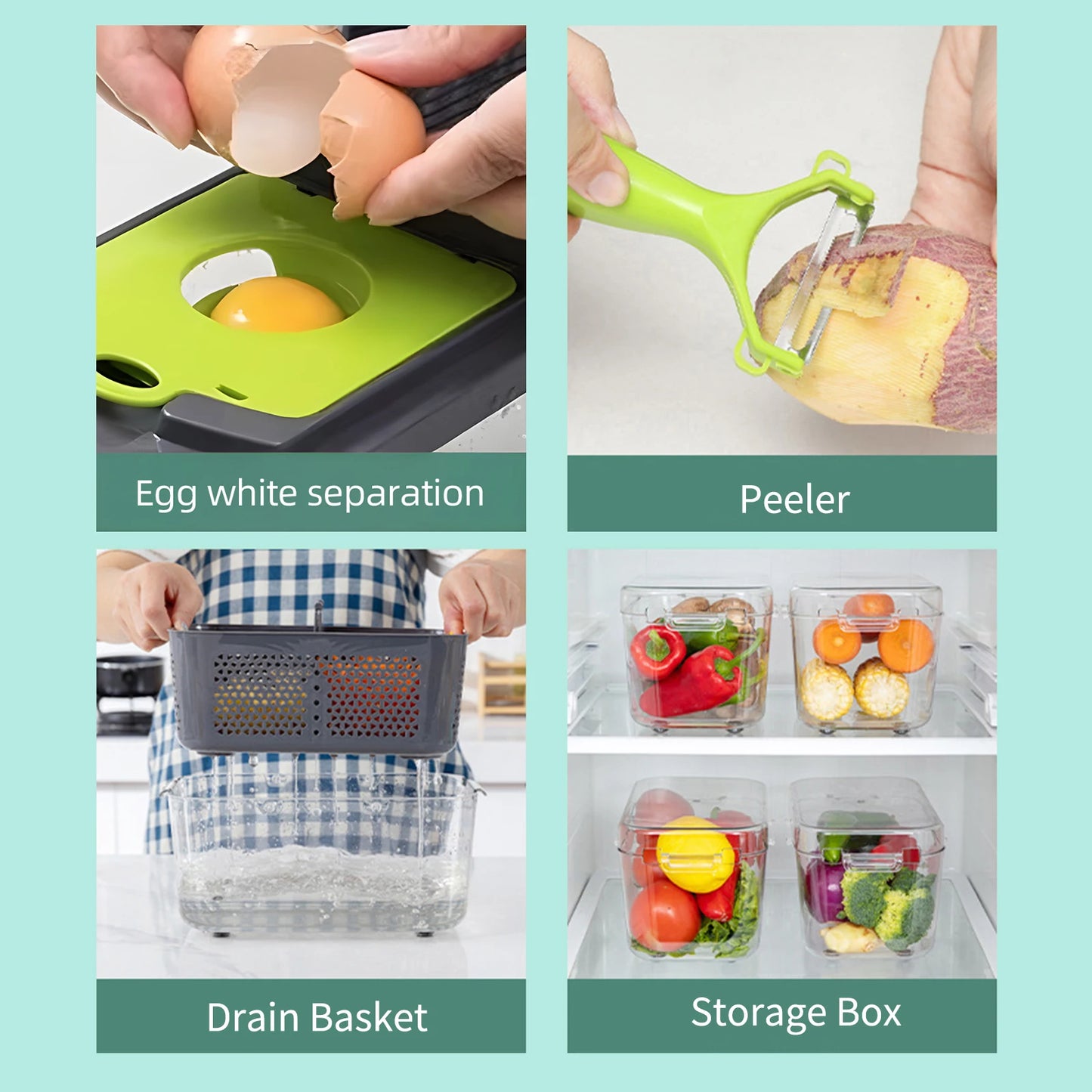 22 in 1 Multifunctional Vegetable Chopper Manual Chopper with Container Food Chopper Cutter for Onion Garlic Carrot Potato With