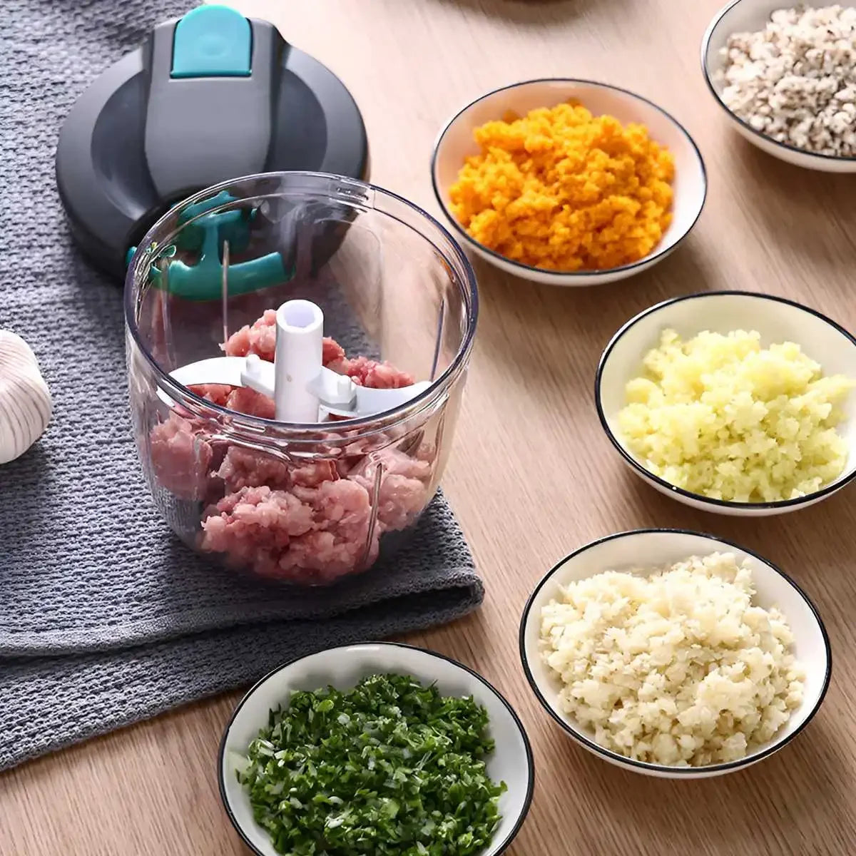 1PC 520/900ml Succulent Meat Grinder, Garlic Chopper, Onion Chopper, Vegetable Chopper, Rotating Kitchen Cooking Accessories