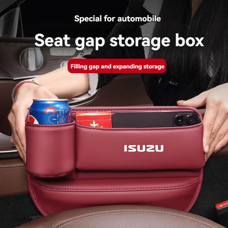 For ISUZU Car Accessories Leather Car Seat Gap Organizer Crevice Side Storage Box Filler Side Storage Pocket with Cup Holder