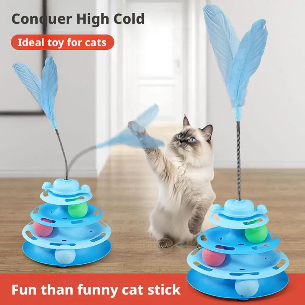 Three-layer Rotating Tower with Ball Pattern Feather Cat Toy Indoor Cat Interactive Fun&Christmas New Year Pet Toys