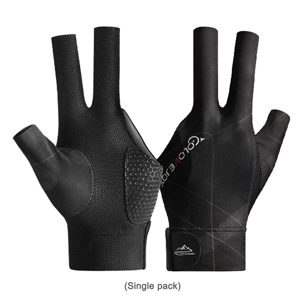 Open Finger Billiard Gloves Breathable Polyester Snooker Sport Glove Adjustable Sticker Smooth Soft Lightweight Amateur Training