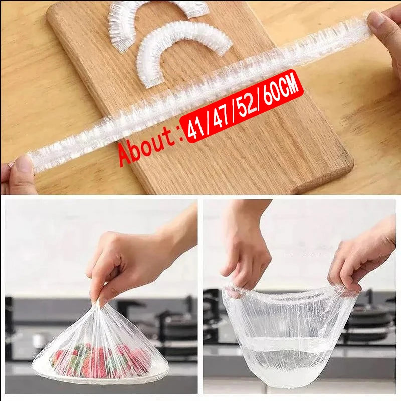 Disposable Food Cover Plastic Shower Cap Fruit Food Cover Elastic Plastic Wrap Cover Food Grade Storage Bag Kitchen Organizer