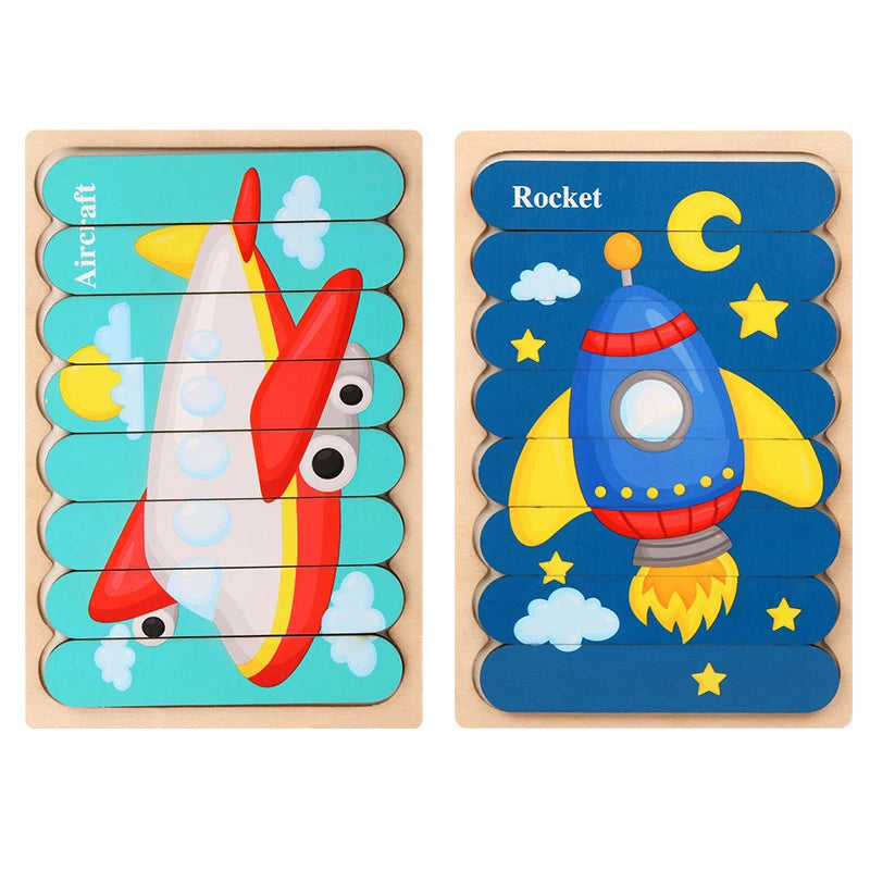 Montessori Baby Wooden Puzzle Toys Kids Educational Game 3D Cartoon Animal Jigsaw Puzzle Toys Activity Board for Child 2 3 Years