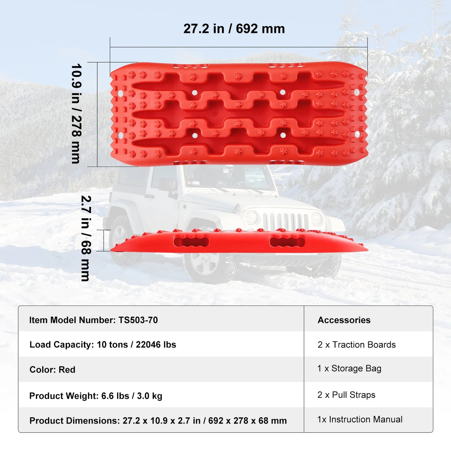 SucceBuy 10TON Traction Boards with PP Recovery Boards for Off-road Vehicles/Cars/Pickups/SUVs/RVs Pair Tire Traction Mats