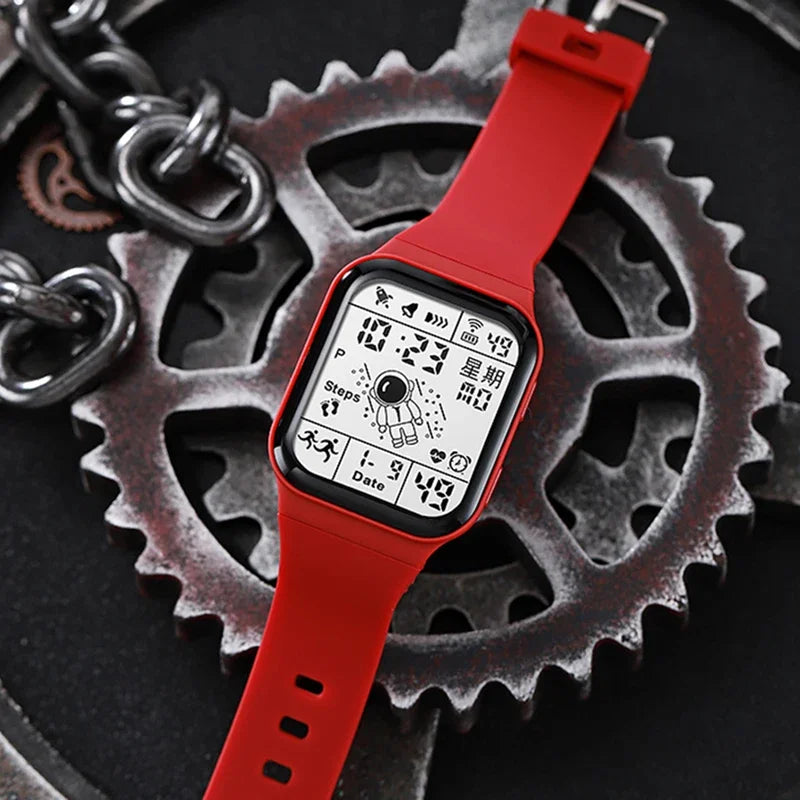 Fashion Sports Watches for Men Women Waterproof LED Sports Watches Spaceman Multifunction Clock Student Electronic Wristwatch