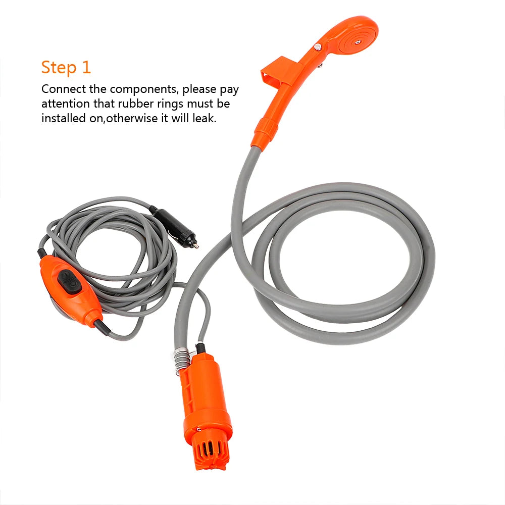 12V RV Caravan Shower With Pipe Pump Cigar Lighter Power Adapter Car Washer Outdoor Camping Travel Washing Nozzles Universal
