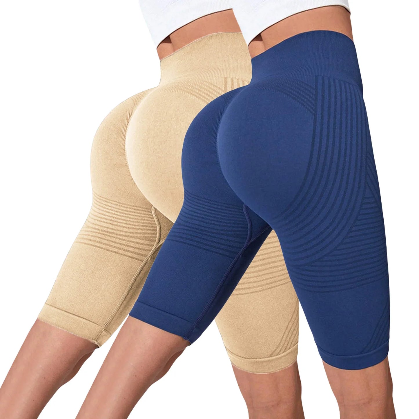 2-Pack of European and American hot-selling seamless hip-lifting fitness pants, belly-tight high-waisted peach hip yoga shorts