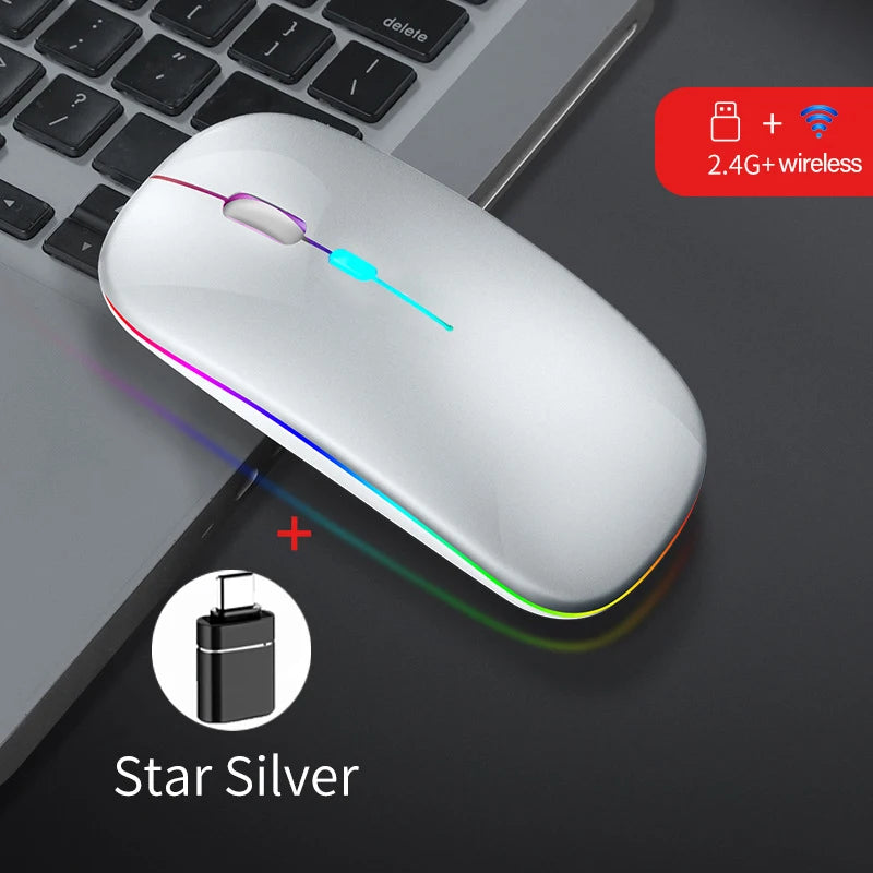 Wireless Mouse Dual Mode Bluetooth-Compatible Mouse LED Rechargeable Laptop Mouse Portable Computer Mice for Laptop ipad Tablet