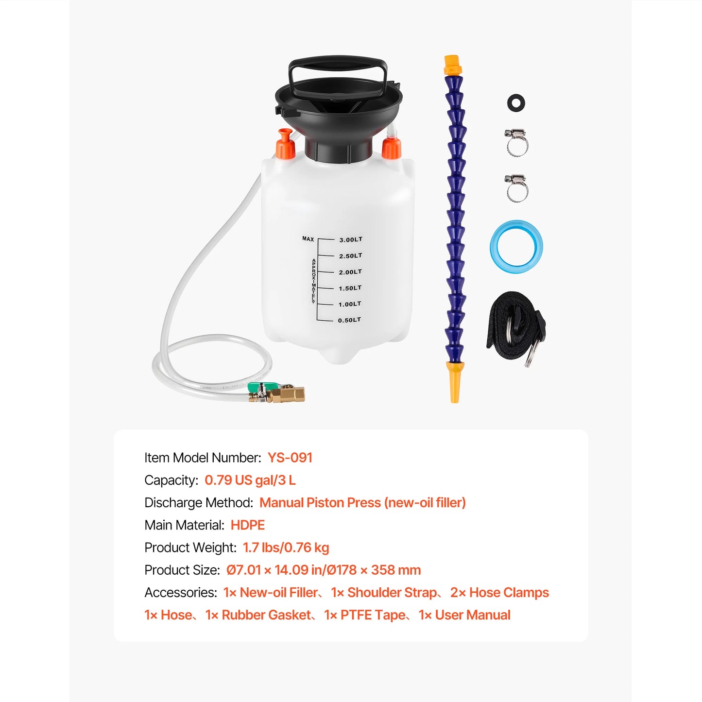 SucceBuy 3L Transmission Fluid Pump Manual Fluid Transfer Pump with HDPE Tank Automotive Oil Filling System for Cars Boats