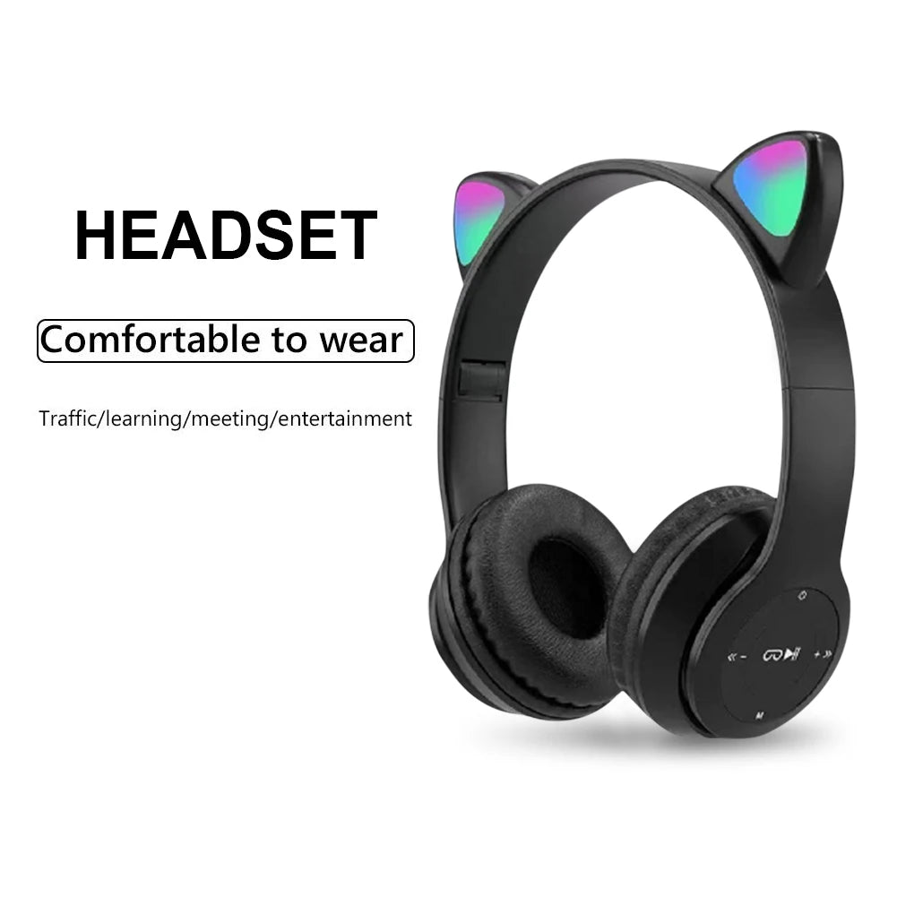 Wireless Bluetoot 5.0 Headphones Cat Ear Gaming Headset Glow Light Helmets Cute Sports Music Headsets For Children Girl Gifts