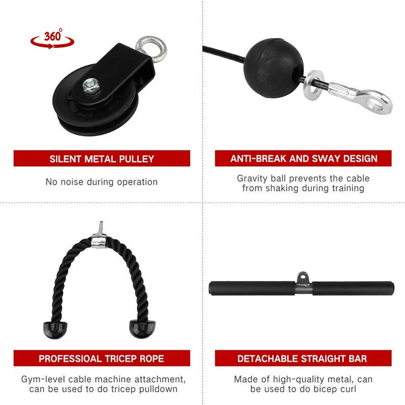 Arm Strength Fitness DIY Pulley Cable Machine GYM Home Triceps Extension Workout