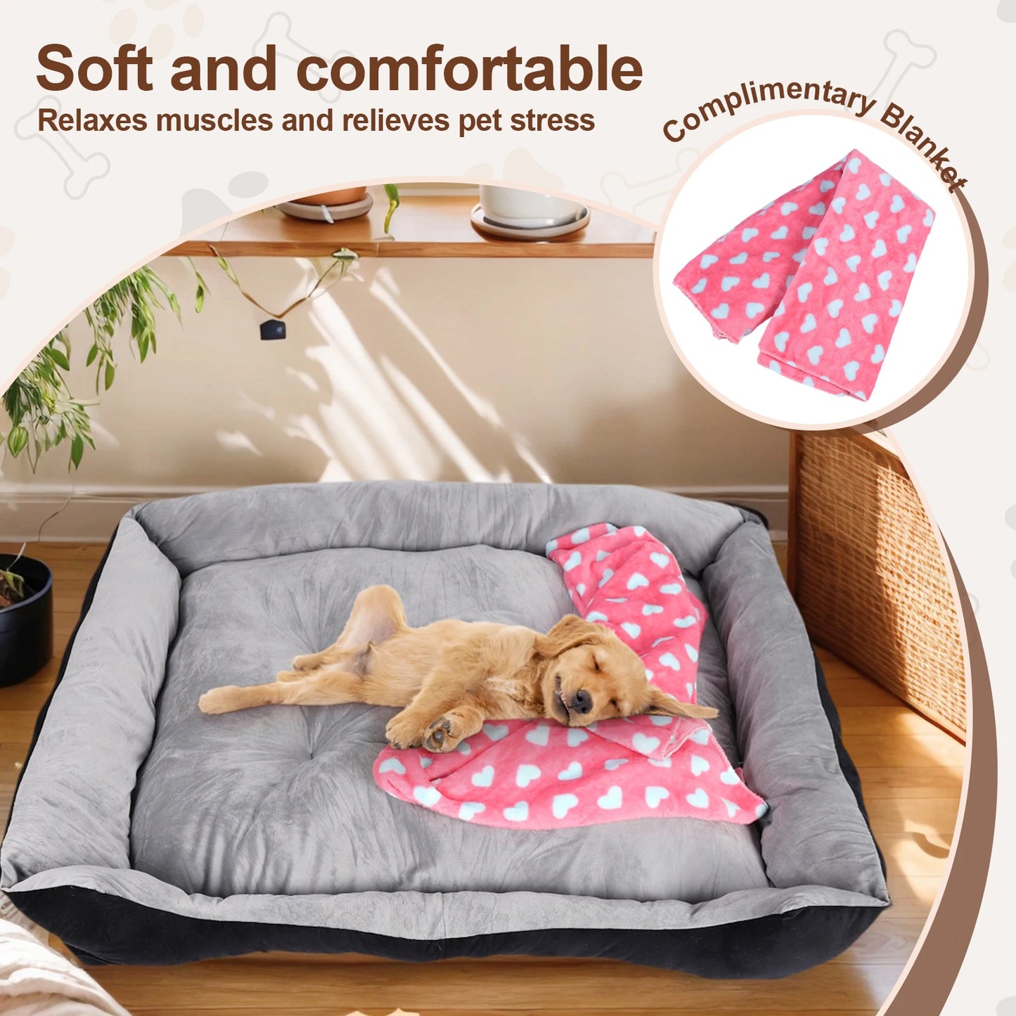 Square Nest Pet Kennel with Pillow & Blanket Pet Warm House Washable Cotton Soft Cat Mat for Small Medium Animal Doghouse
