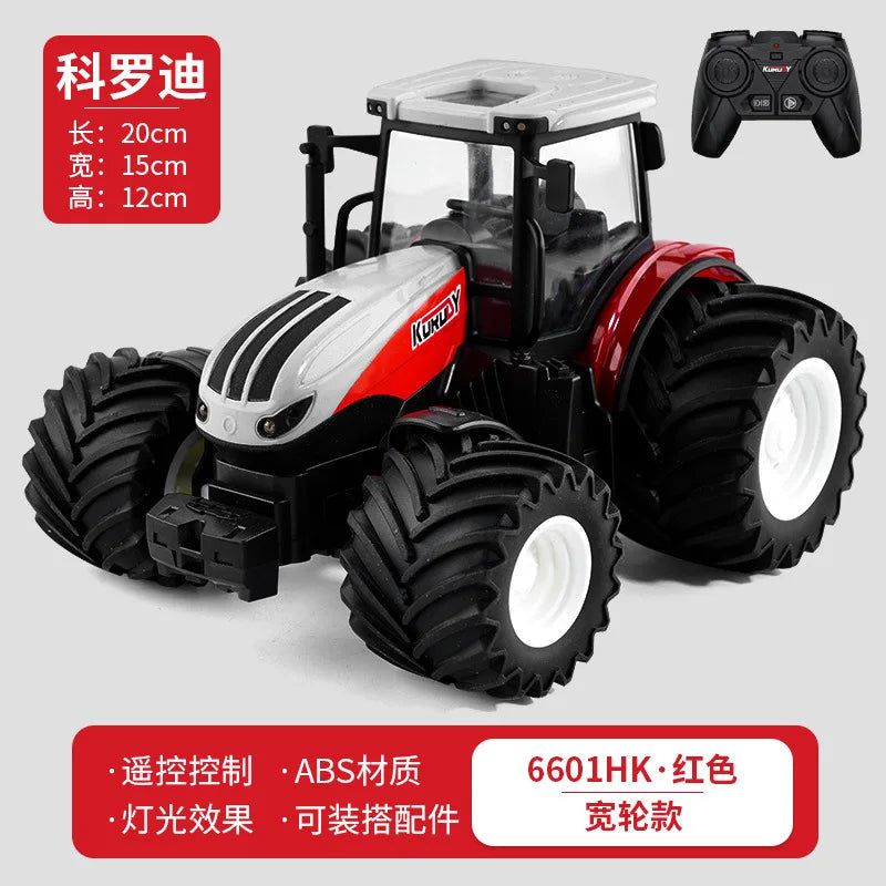 1:24 Scale Remote-Controlled Tractor Toy Alloy Electric Farm Truck with Headlights RC Car Set for Kids Birthday Christmas Gifts