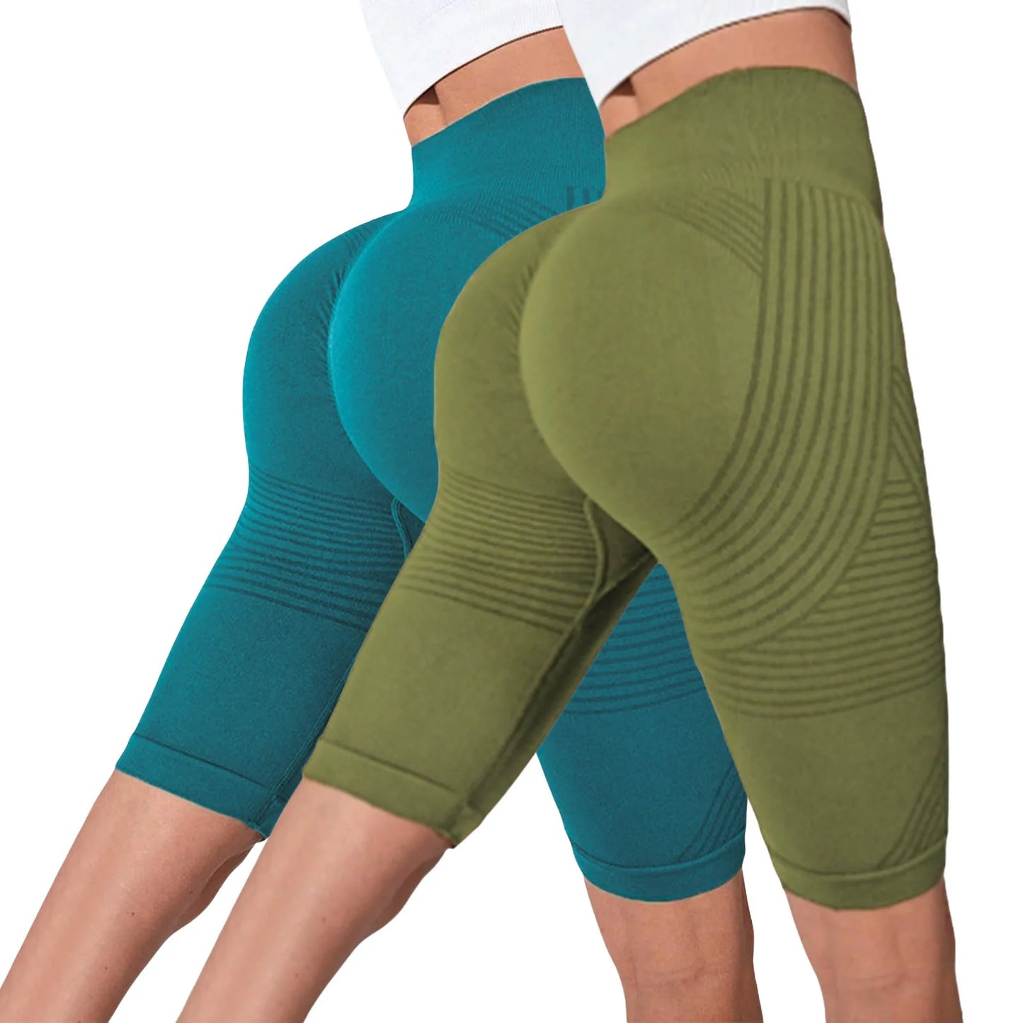2-Pack of European and American hot-selling seamless hip-lifting fitness pants, belly-tight high-waisted peach hip yoga shorts