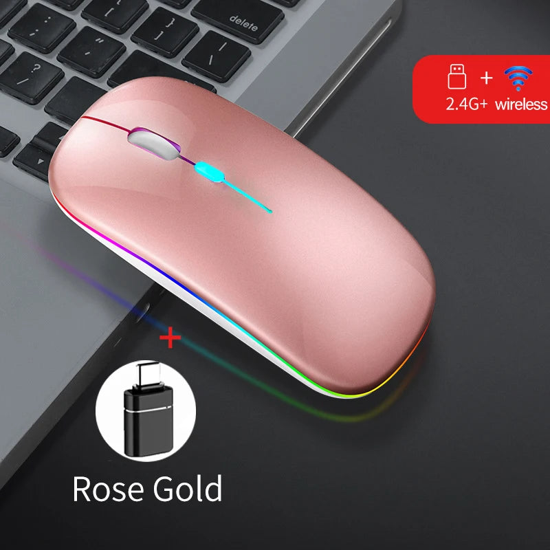 Wireless Mouse Dual Mode Bluetooth-Compatible Mouse LED Rechargeable Laptop Mouse Portable Computer Mice for Laptop ipad Tablet