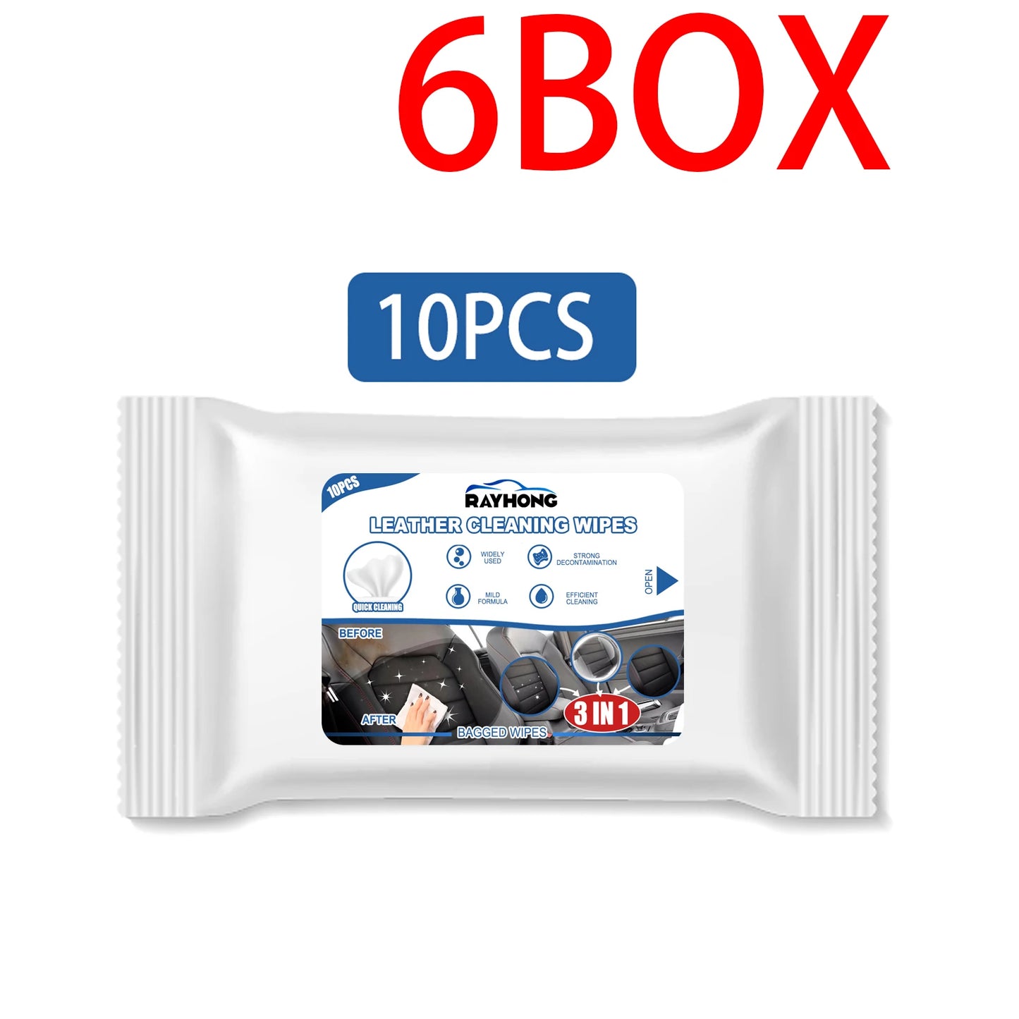 Rayhong 3in1 Interior Car Cleaning Wipes for Dashboard Cleaner Plastic Steering Wheel Screen Quick Detailer Auto Interior 10PCS