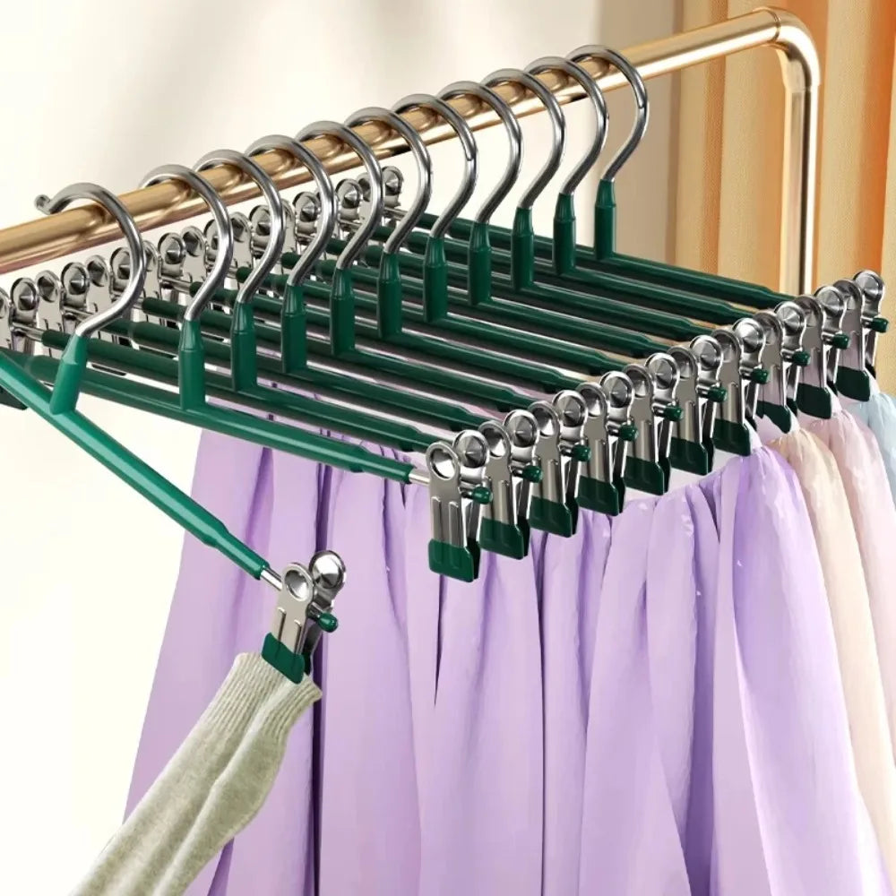 5/10PC Pants Hangers with Clips Multifunctional Adjustable Clip Clothes Rack Non-Slip Trousers Hanger for Jeans Closet Organizer