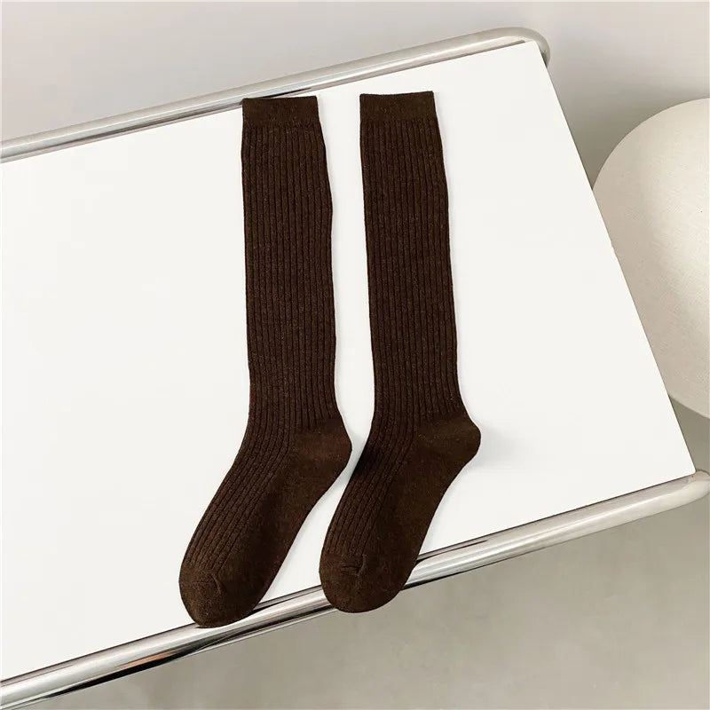 New Women's Stockings Spring Trends Casual Preppy Style Knee High Socks Female High Quality Solid Color Long Socks Comfy