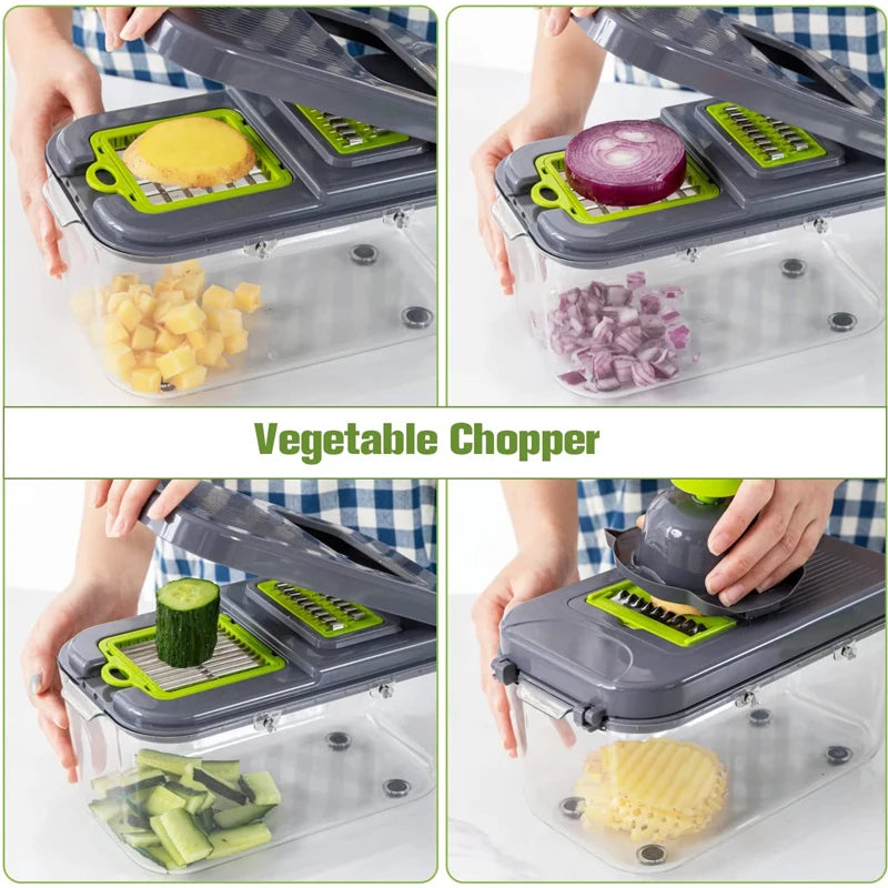 LMETJMA New 22 in 1 Vegetable Chopper Dicer Onion Chopper with 13 Blades and Container Veggie Mandoline for Potato Tomato KC0458