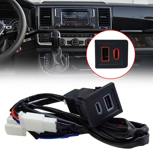 Dual USB Car Charger Socket Type C PD+QC3.0 USB C Car Charger Quick Charging Auto Phone Adapter for VW Multivan T5 2003-2015