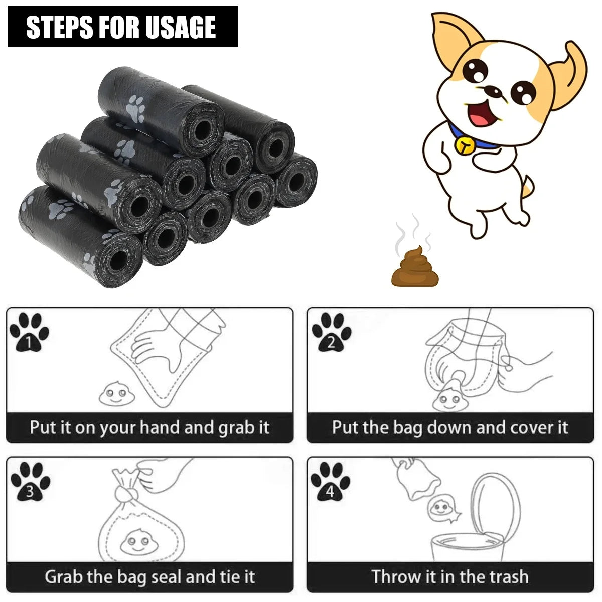 Pet Dog Poop Bags Dispenser Collector Garbage Bag Puppy Cat Pooper Scooper Bag Small Rolls Outdoor Clean Pets Supplies