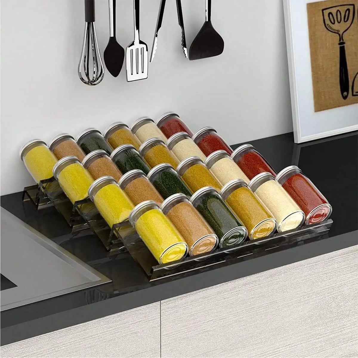 4 Layer Spice Drawer Organizer Adjustable Acrylic Spice Jars Rack Tray Expandable Seasoning Organizer Cabinet Kitchen Shelves