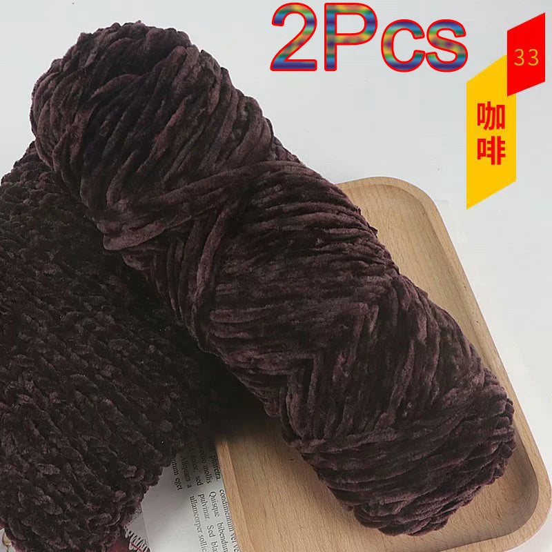 2Pcs Chenille Yarn hand Knitting 100% Polyester Velvet Yarn Crocheting Amigurumi bag line knit sweater blanket hat scarf threads