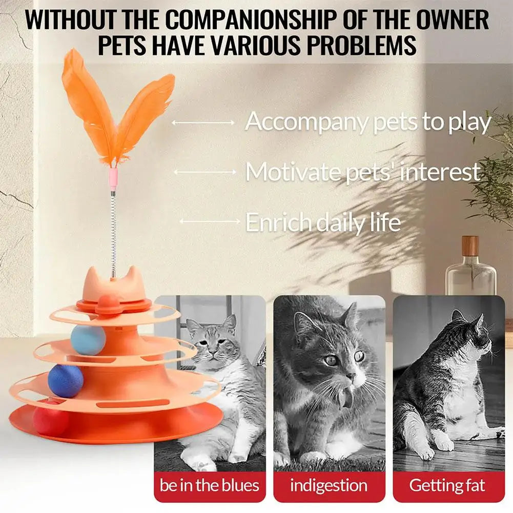 Three-layer Rotating Tower with Ball Pattern Feather Cat Toy Indoor Cat Interactive Fun&Christmas New Year Pet Toys
