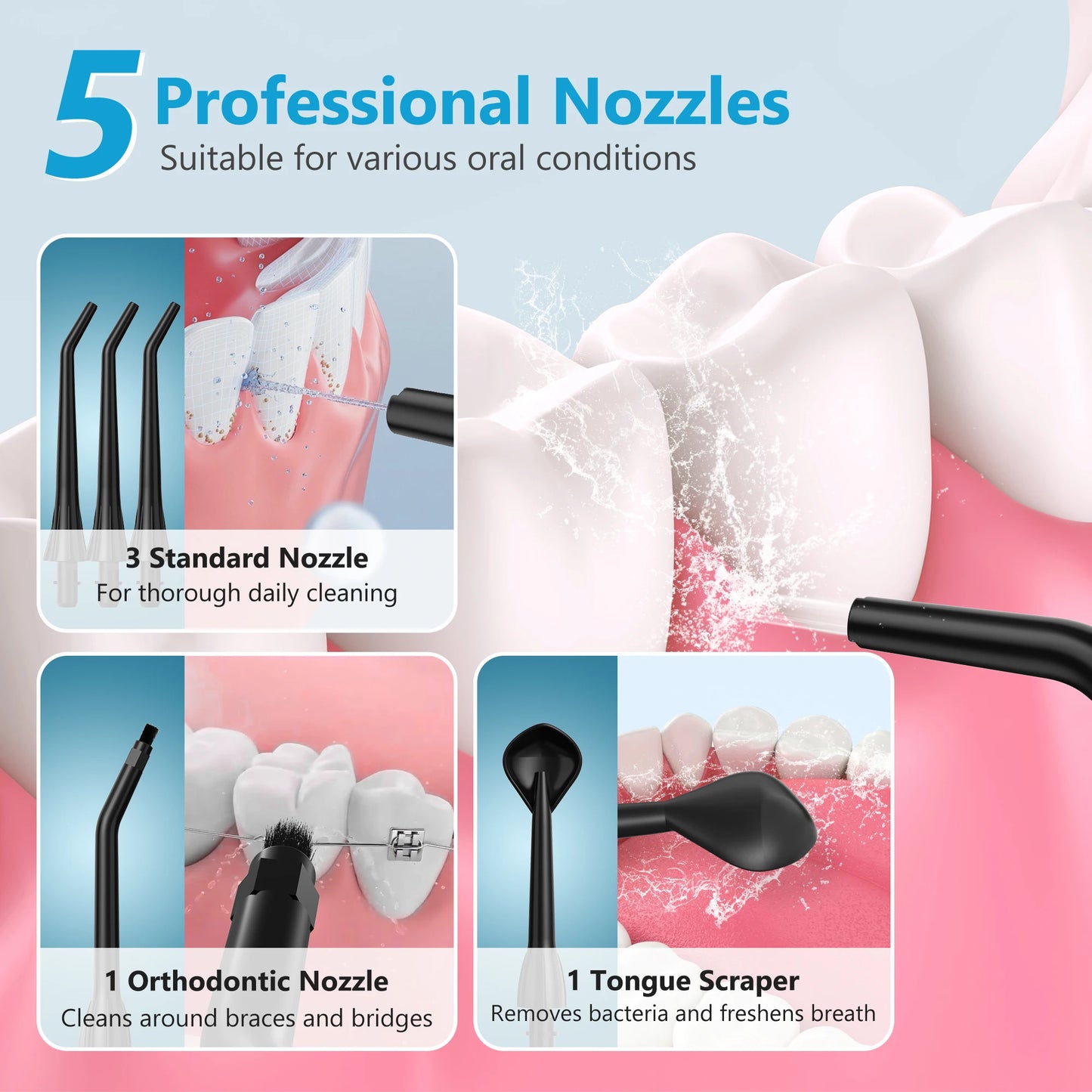 Sejoy Electric Water Flossers Oral Irrigator Rechargeable Portable Dental 5 Modes Water Tank Teeth 300ML Waterproof Cleaner