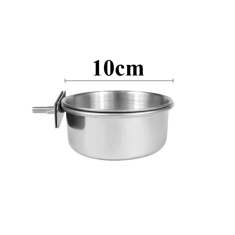 Bird Feeder Parrot Food Water Cup Stainless Steel Bird Food Bowl With Clamp Holder Parakeet Lovebird Feeders   птиц
