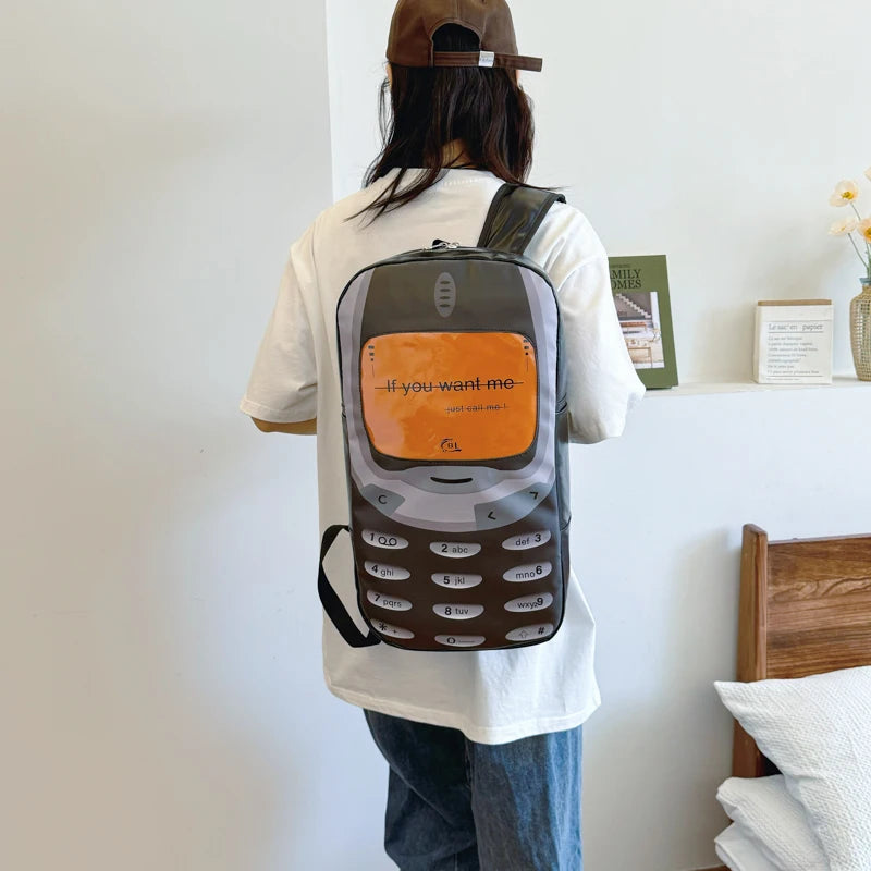 Mobile Phone Shape Creative Travel Backpack Adjustable Strap PU Trendy Students Backpack for Men Women Boys Girls