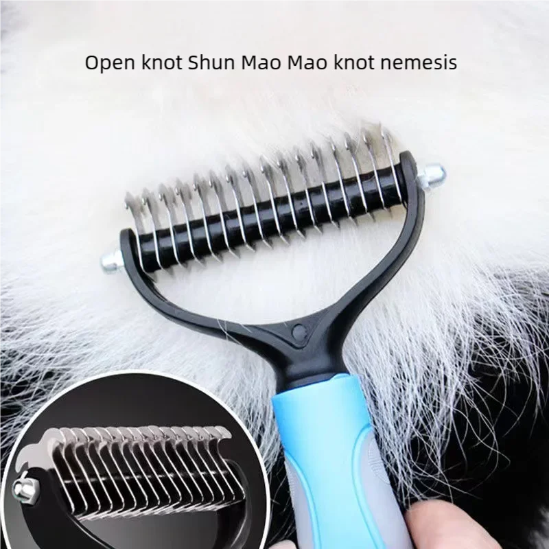 Pet Deshedding Brush Double Sided Pet Grooming Tool for Shedding and Dematting - Stainless Steel Dog Comb with Effective Results