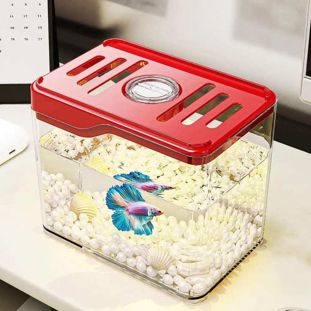 Transparent Mini Fish Tank Drop Resistant Shatterproof Turtle Tank Breathable Plastic Desktop Fish Tank Living Room