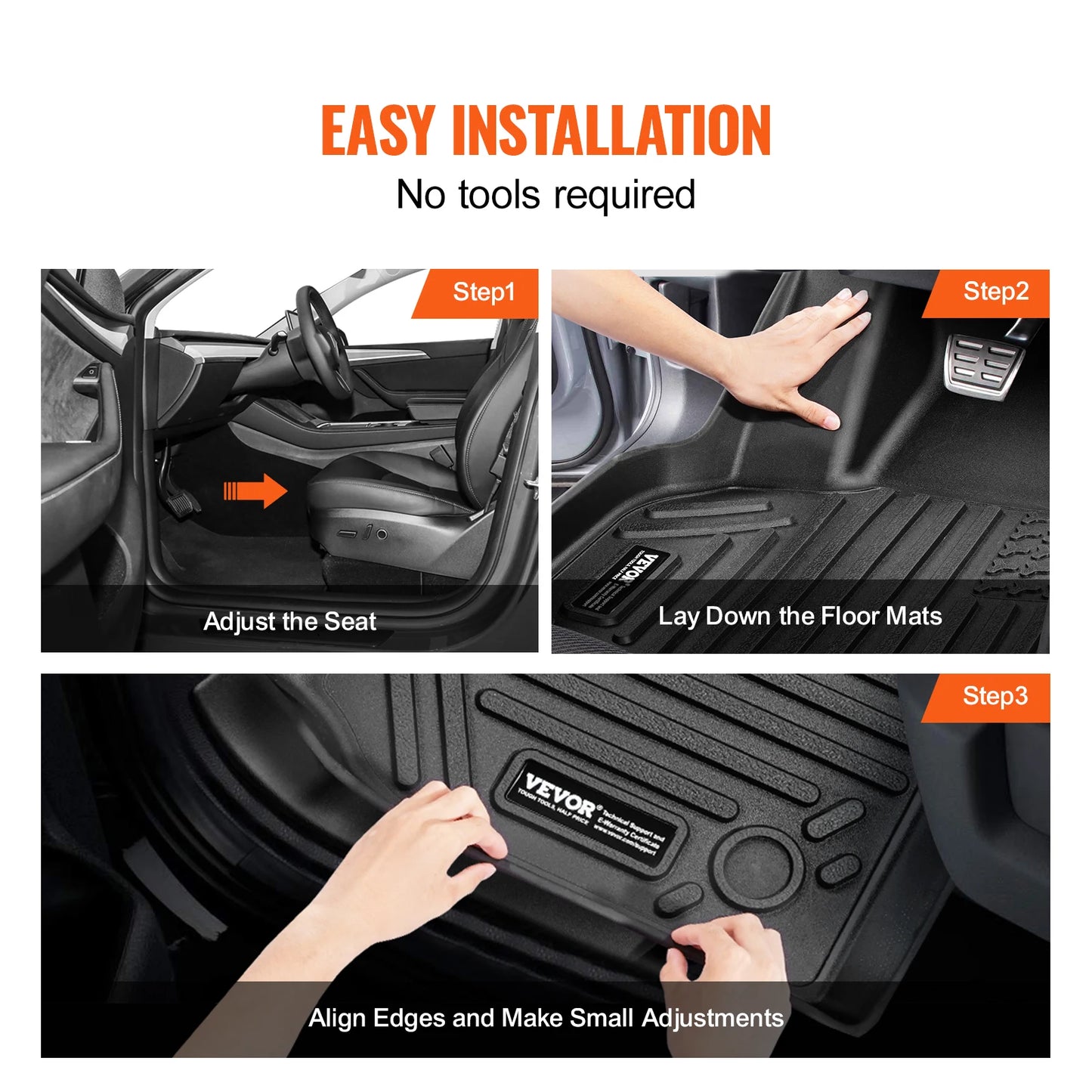 SucceBuy Automotive Floor Mats Fits for Tesla Model Y 2021-2024 3 pcs Front and 2nd Row Liners Secure Floor Liners for SUV Black
